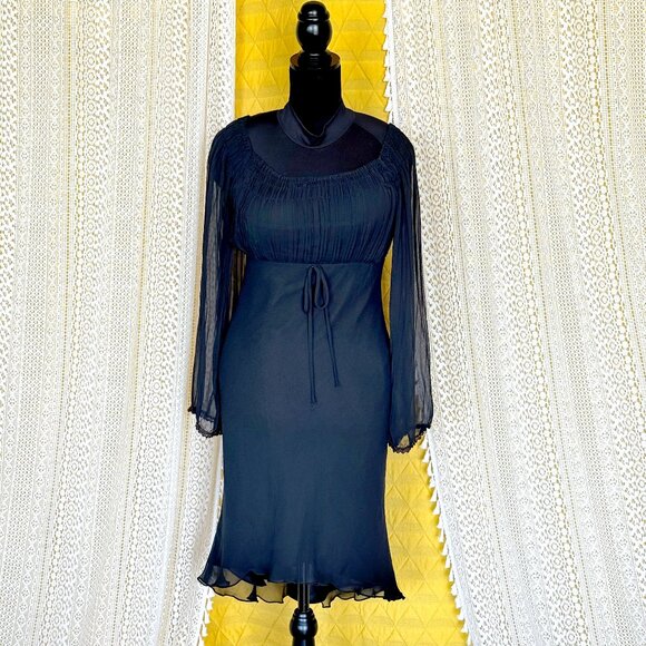 Vintage Y2K Sheer Black Milkmaid Mermaid Midi Dress Size 6 - Whimsigoth - Picture 3 of 11